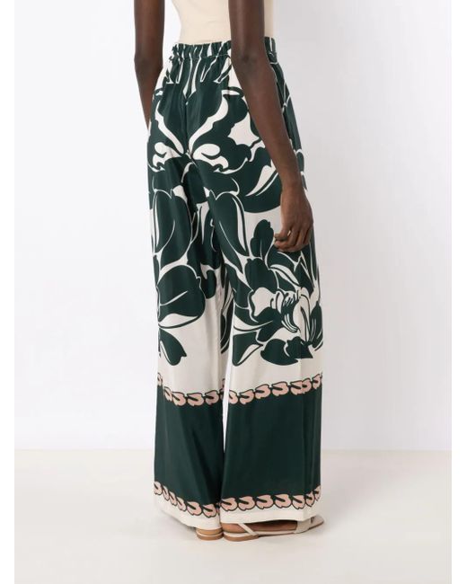 Adriana Degreas White Graphic-Print Silk Flared Trousers