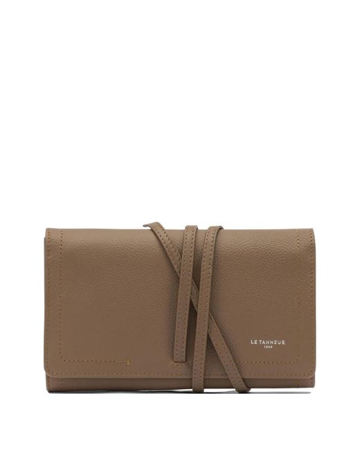 Le Tanneur Brown Logo-Print Wrap-Around Clutch Bag
