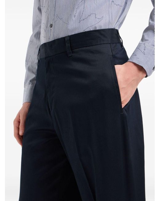 Emporio Armani Blue Tapered Cotton-blend Trousers for men