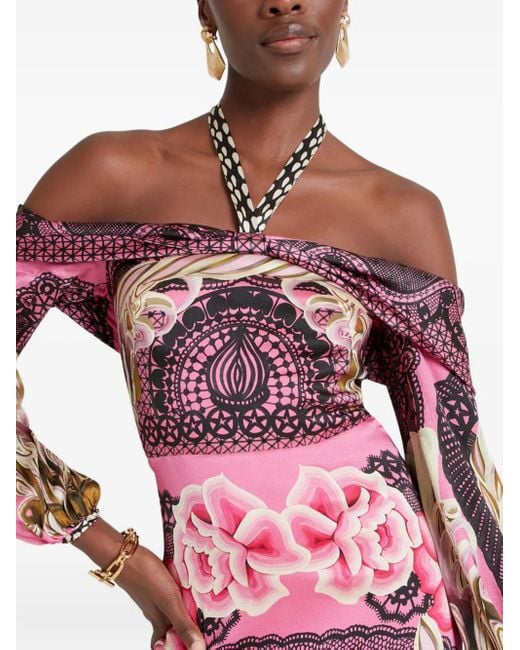 Temperley London Cici Midi-Jurk Met Bloemenkant En Halternek in het Pink