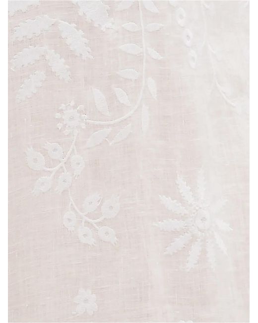 Eres White Aigue-Marine Embroidered Linen Mini Dress