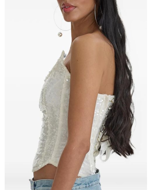 MOOS STUDIO White Moonlight Sequin-Embellished Corset Top