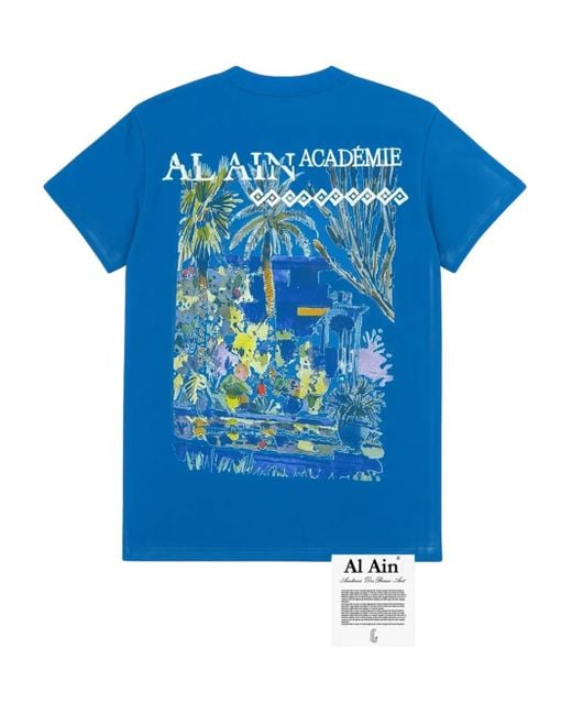Al Ain Blue Graphic-Print Cotton T-Shirt for men