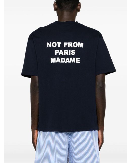 Drole de Monsieur Blue Slogan-print Cotton T-shirt for men