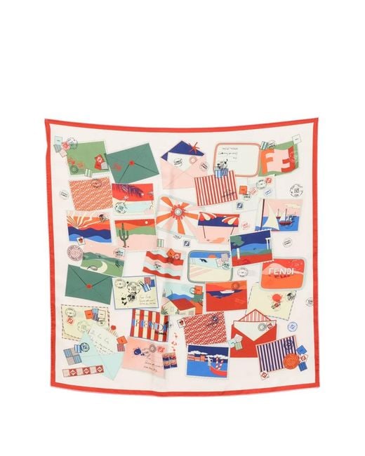 Fendi White Ff Logo Postcard-Print Scarf