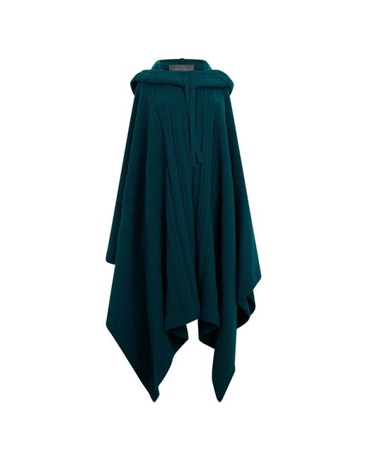 Alberta Ferretti Blue Ribbed-Knit Hooded Poncho