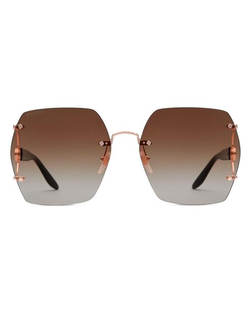 Gucci Brown Geometric-lenses Rimless Sunglasses