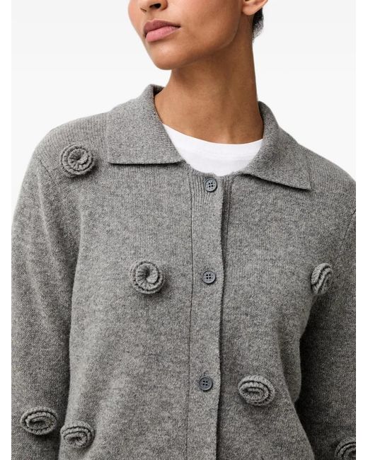 Stine Goya Gray Flower-Appliqué Collared Cardigan