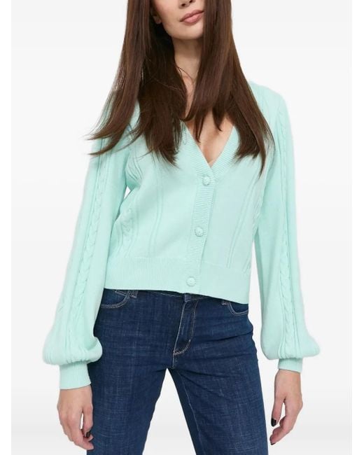 Notes Du Nord Green Cable-Knit Balloon-Sleeve Cardigan