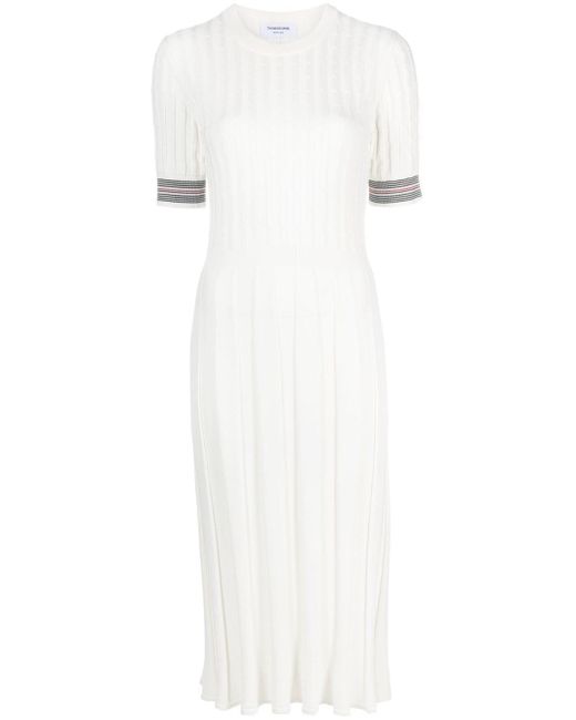 Thom Browne White Short-sleeve Pleated Dress