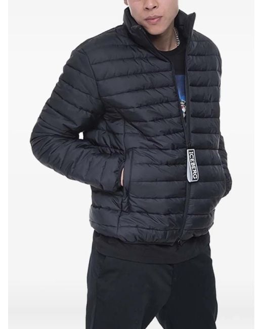 Iceberg Blue Quilted Logo-Plaque Jacket for men