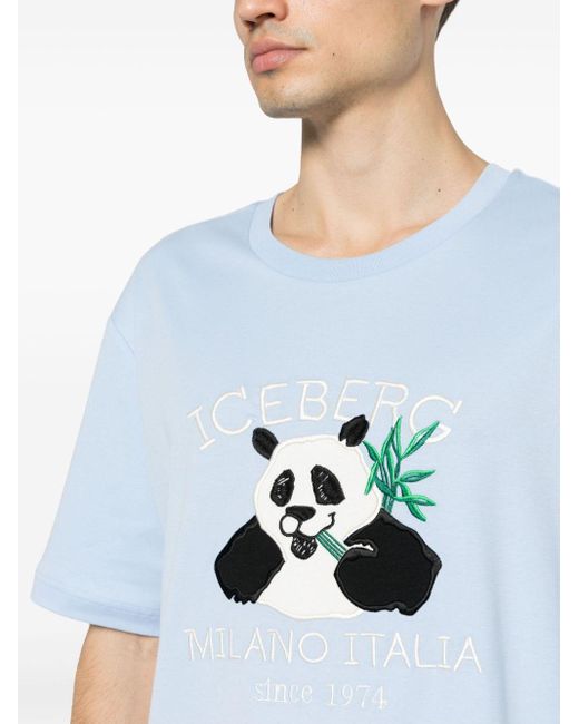 Iceberg Blue Embroidered-logo Cotton T-shirt for men