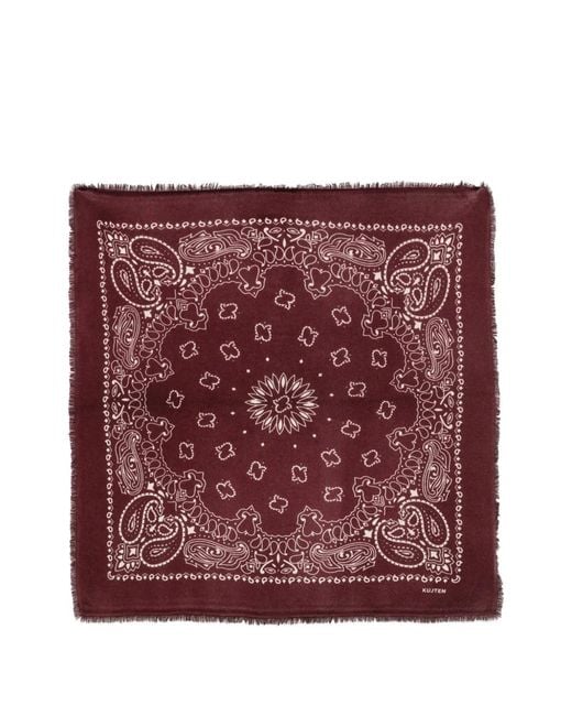 Kujten Red Hachiko Paisley-Pattern Scarf