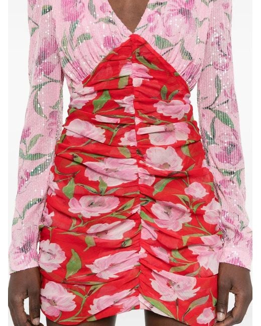 ROTATE BIRGER CHRISTENSEN Red Floral-Print Sequined Mini Dress