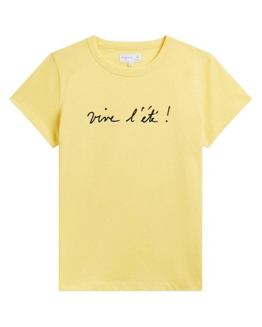 Agnes B. Yellow Slogan-print Cotton T-shirt