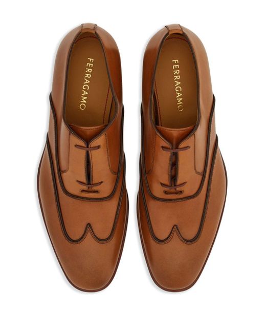 Ferragamo Brown Wingtip Leather Oxford Shoes for men