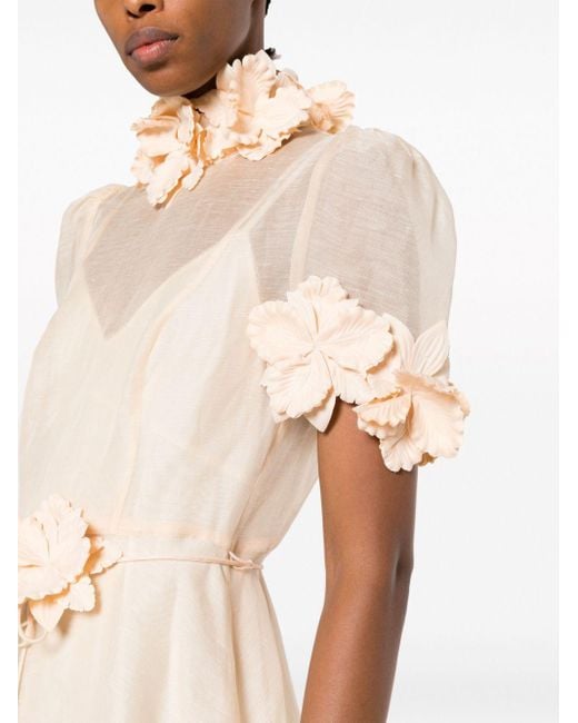 Zimmermann Liftoff Floral-appliqu Midi Dress in Natural | Lyst