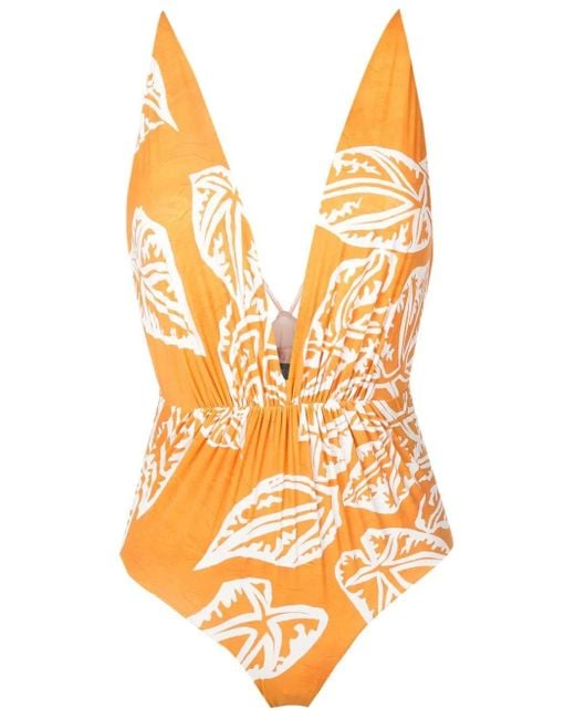 Clube Bossa Orange Clavert Leaf-Print Swimsuit