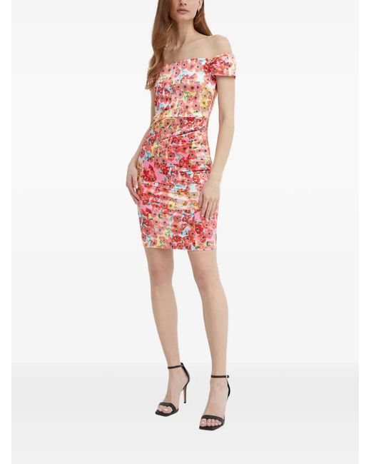 Guess Red Off-the-shoulder Printed Mini Dress