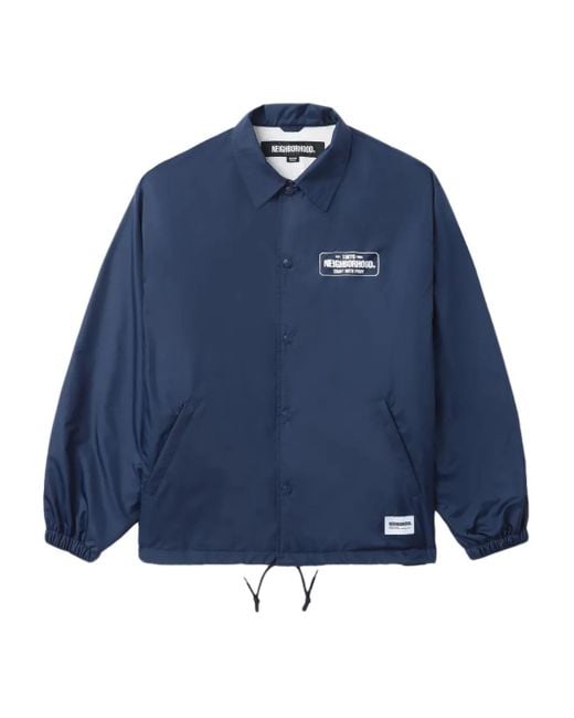 Neighborhood Blue Drawstring Logo-Patch Coach Jacket for men