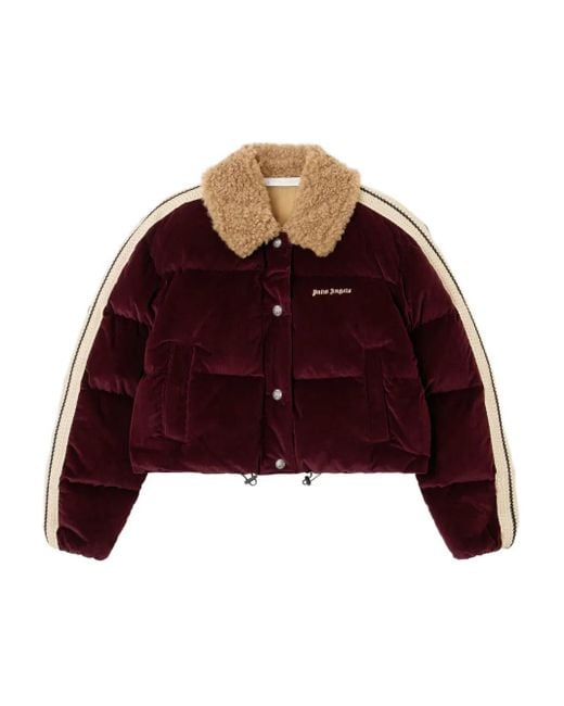 Palm Angels Red Classic Logo Cord Down Jacket Burgundy