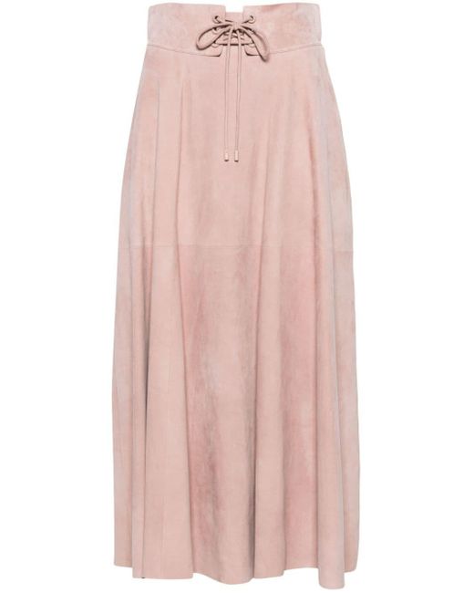Ralph Lauren Collection Pink Lace-up Suede Midi Skirt