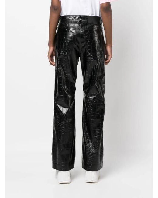 MSGM Black Embossed-Crocodile Straight-Leg Trousers