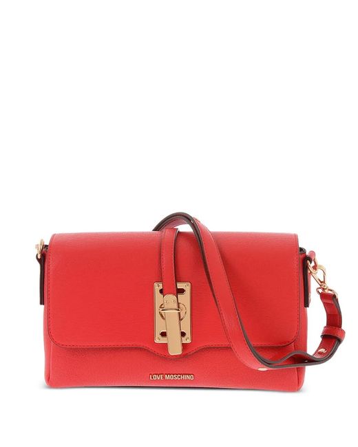 Love Moschino Red Logo Foldover Shoulder Bag