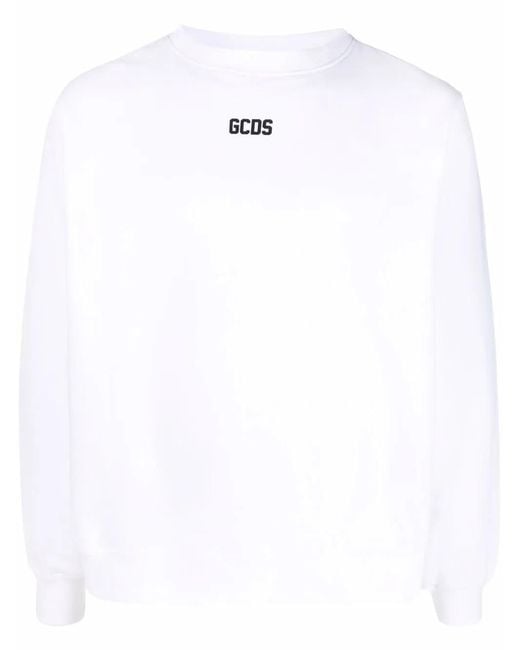 Gcds White Logo-Print Crew Neck Sweatshirt for men