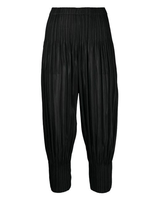 Pleats Please Issey Miyake Black Pleated-Panel Trousers