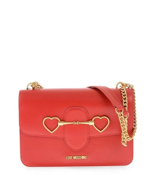 Moschino Red Heart-Motif Chain-Strap Shoulder Bag