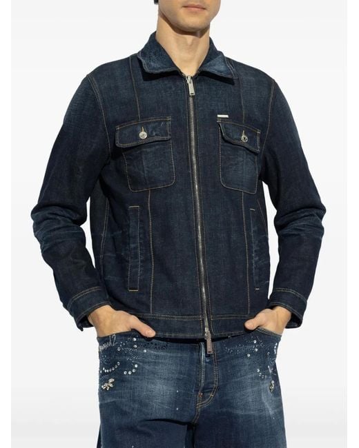 DSquared² Blue Classic Denim Jacket With Front Zip for men