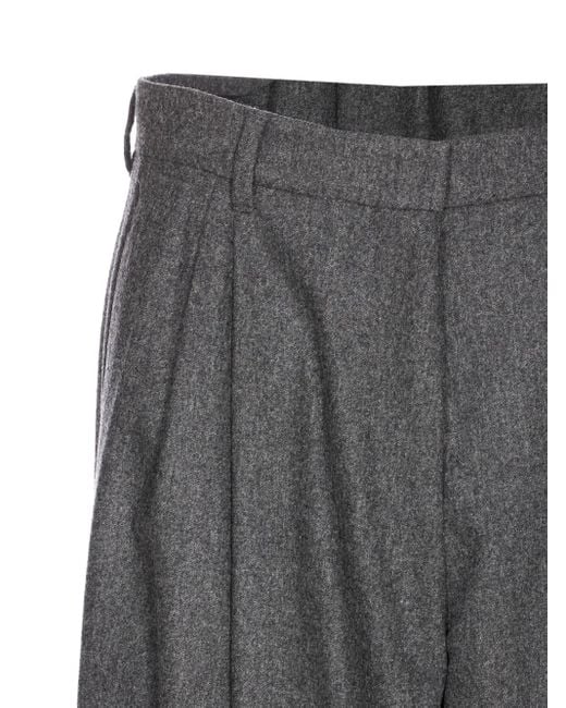 Max Mara Gray Pleated-Front Wool Tailored Trousers