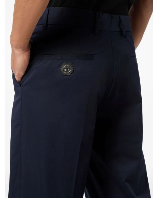 Philipp Plein Blue Logo-Plaque Trousers for men