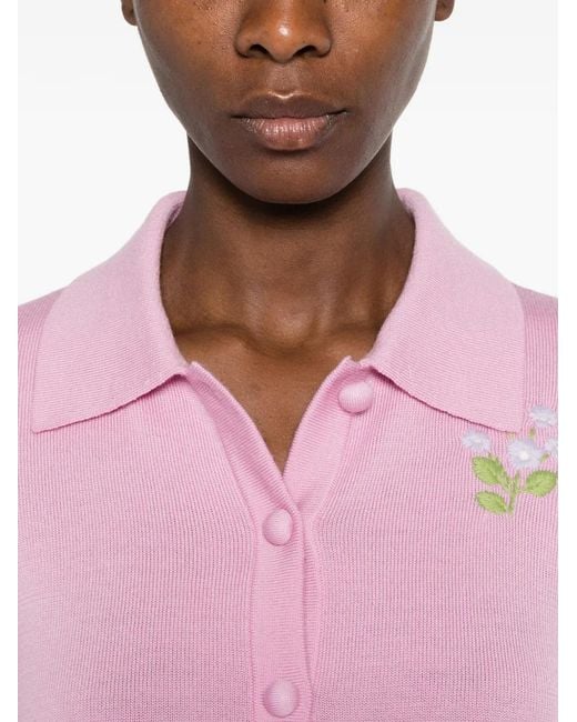 Self-Portrait Pink Floral-Embroidered Cardigan