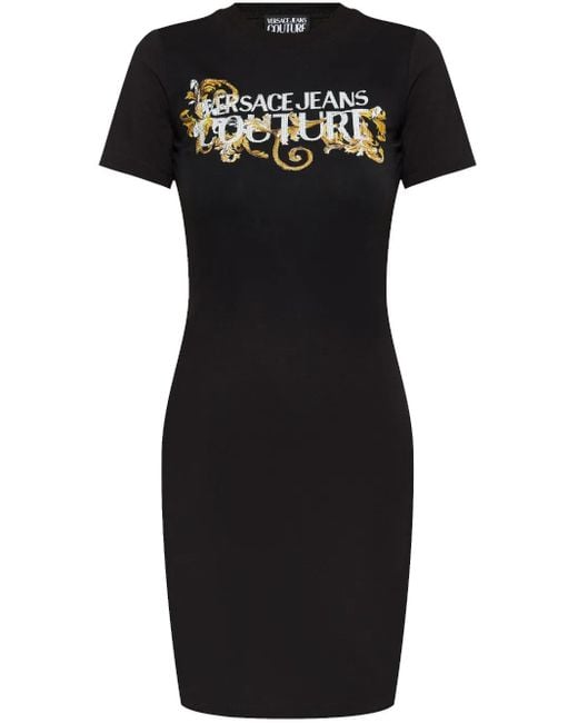 Versace Jeans Couture Black Crystal Outline Barocco Mini Dress