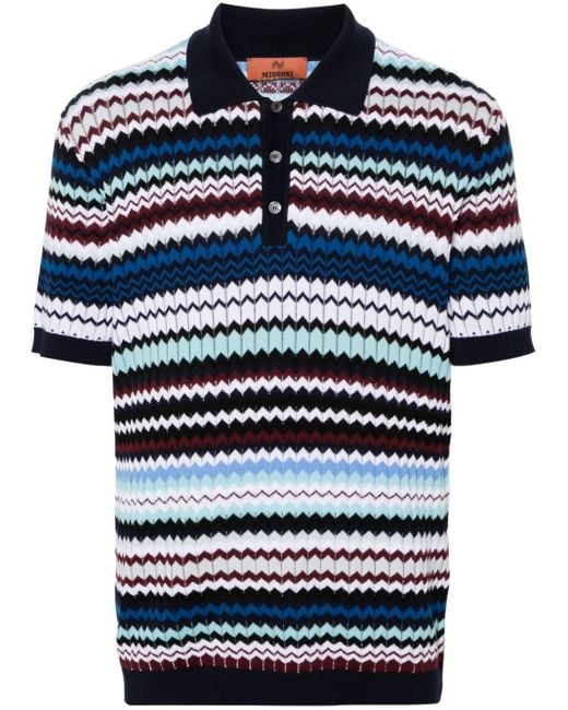 Missoni Blue Zigzag Cotton Polo Shirt for men