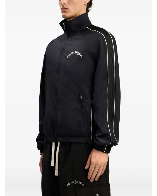 Palm Angels Black Logo Striped Windbreaker for men