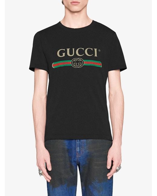 Gucci Cotton Mens Black Washed T-shirt With Mens Black Logo for Men ...