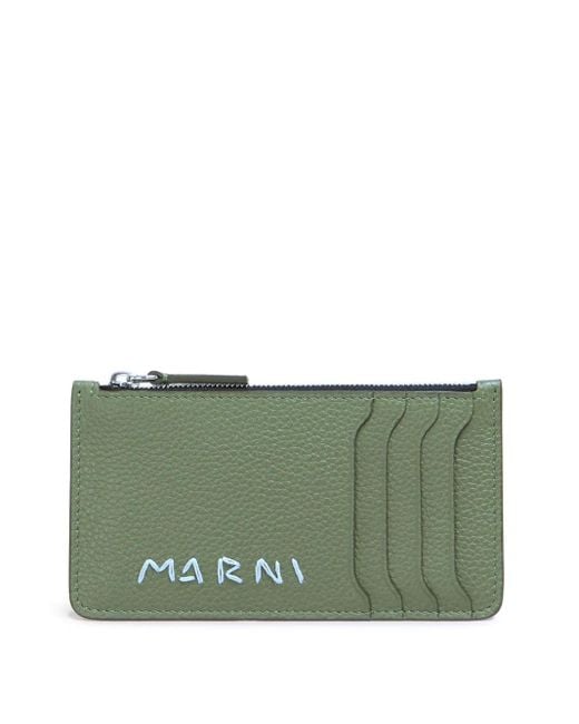 Marni Green Leather Card Holder for men