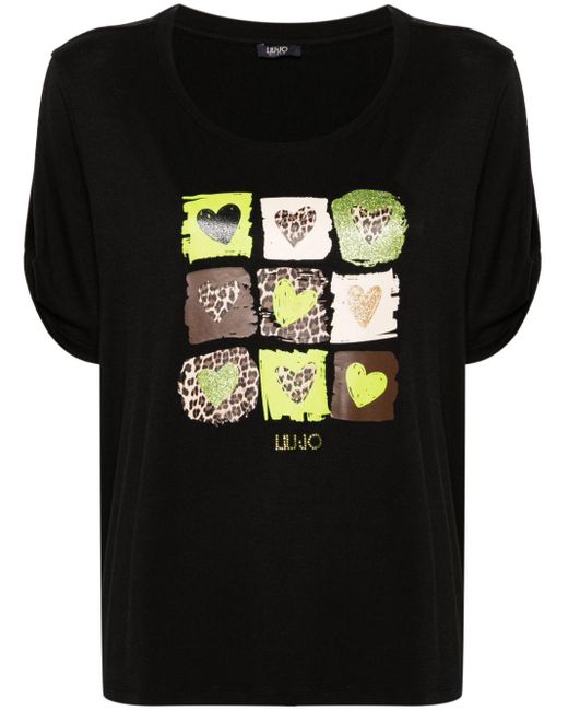 Liu Jo Black Hearts-print Jersey T-shirt