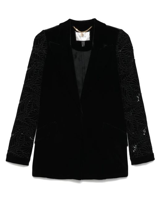 Nissa Black Floral-Embroidered Blazer