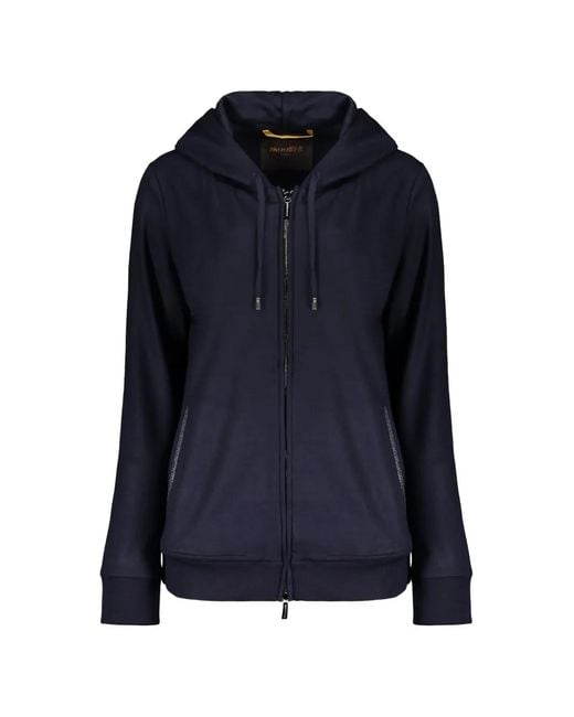 Moorer Blue Zip-Up Drawstring Hoodie