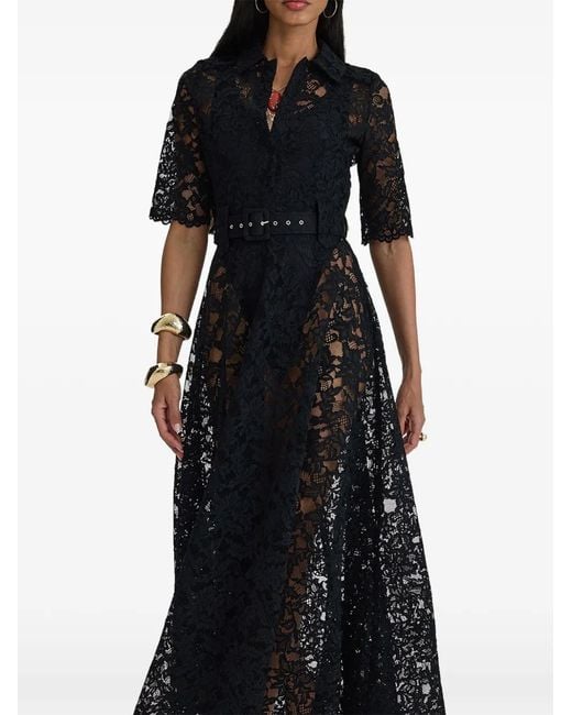 MOOS STUDIO Black Reverie Belted Lace Maxi Dress