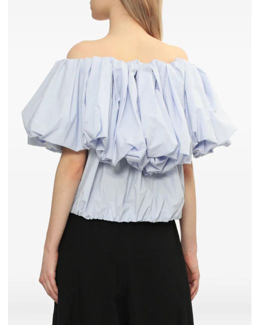 Enfold Blue Puff-Sleeve Ruffled Top