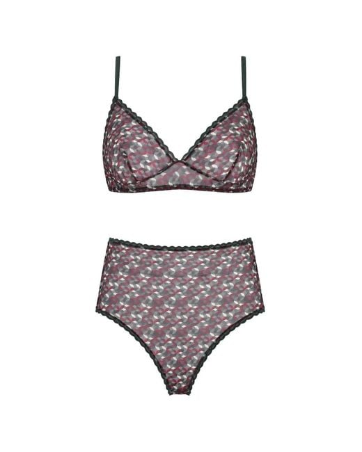 Laura Urbinati Gray Geometric-Print Lace-Trim Briefs