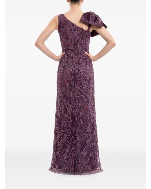 Saiid Kobeisy Purple Asymmetrical Embroidered Bow Maxi Dress