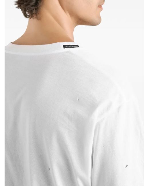 Dolce & Gabbana White Short-Sleeve Ripped-Detail T-Shirt for men