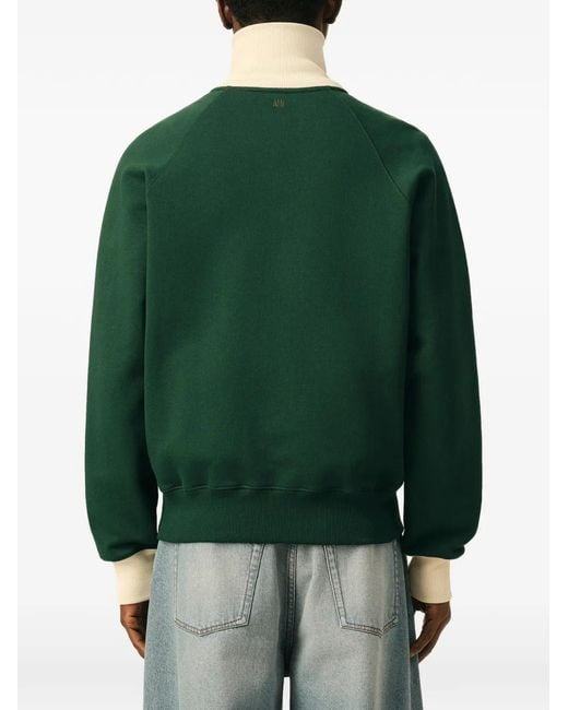 AMI Green Zipped Cotton Sweatshirt With Ami De Coeur