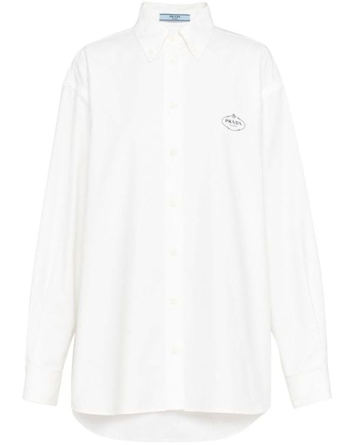 Chemise en coton à logo brodé Prada en coloris White